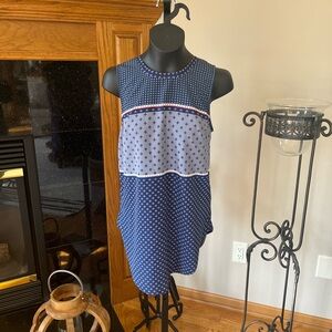 Abercrombie & Fitch Navy and White Sleeveless Tank Top with Red Accents